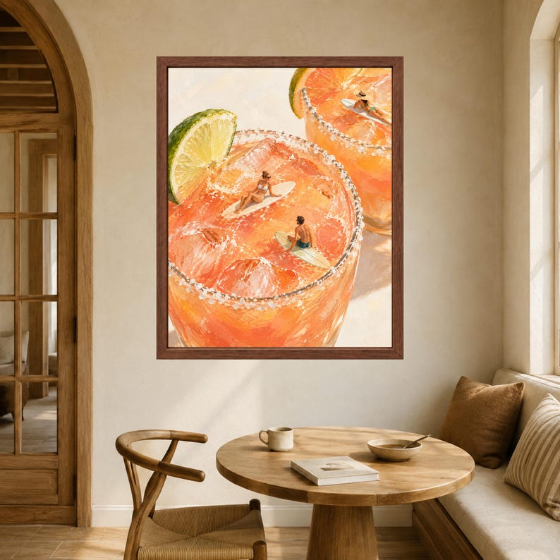 Lámina decorativa Margarita, póster de cóctel surfero, póster de bar tropical, decoración veraniega costera, descarga digital. imagen 5