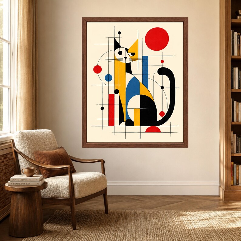 Bauhaus Geometric Cat Print, Mid-Century Modern Abstract Art (Digital Download) image 3