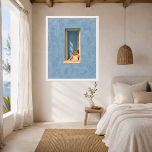 Woman Reading in Window Print, Mediterranean Blue Wall Art (Digital Download) image 5