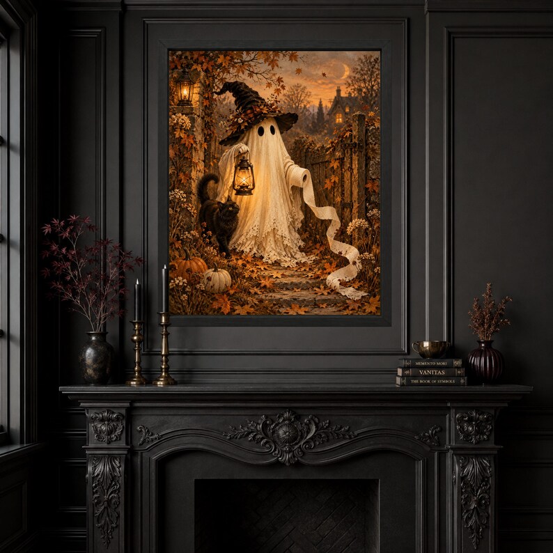 Funny Halloween Ghost Toilet Paper Print, Witch Hat, Black Cat, Autumn Decor (Digital Download) image 3