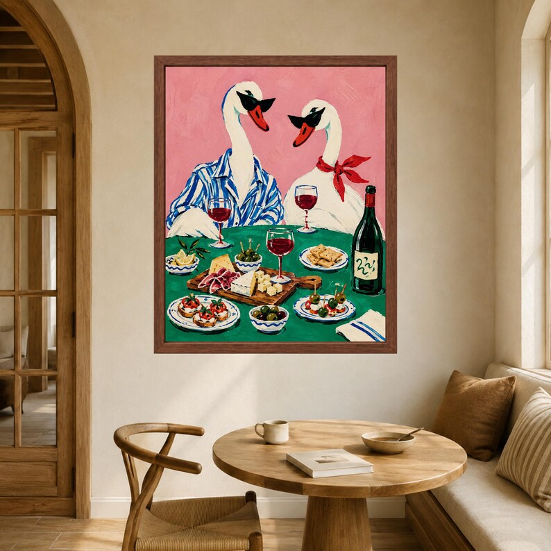 Funny Swan Dinner Party Print, Wine Lover Kitchen Decor (Digital Download) image 5