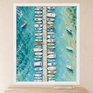 Aerial Marina Print, Turquoise Harbor, Mediterranean Boats (Digital Download) image 2