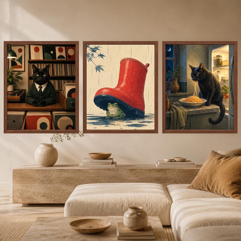 Japanese Woodblock Frog Under Red Boot Print, Whimsical Animal Art (Digital Download) image 9