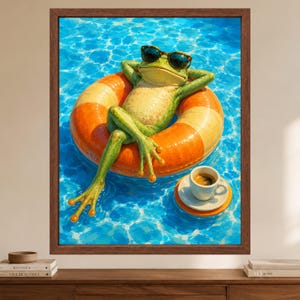 Funny Frog Pool Float Wall Art, Sunglasses Summer Print (Digital Download) image 2