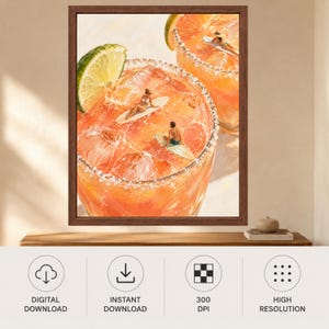 Lámina decorativa Margarita, póster de cóctel surfero, póster de bar tropical, decoración veraniega costera, descarga digital. imagen 10