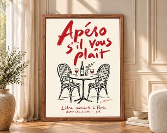 French Bistro Apéro Print, Paris Café Scene, Wine Lover Decor (Digital Download)