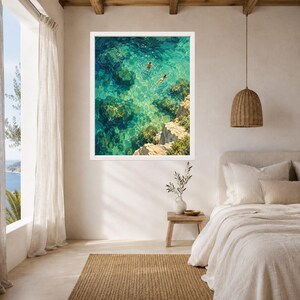 Aerial Swimmers Print, Emerald Cove Turquoise Ocean Art (Digital Download) image 5