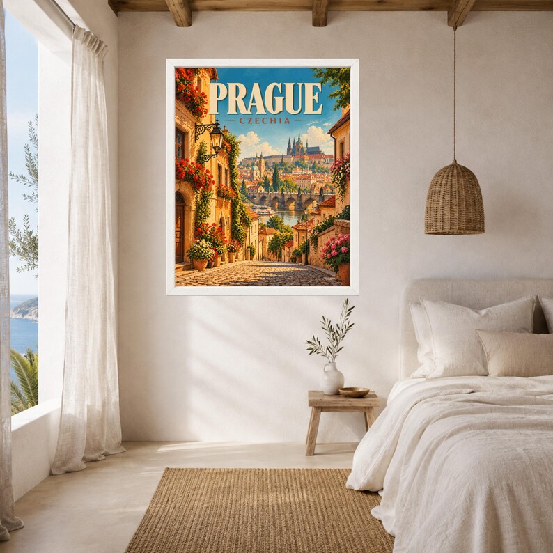 Prague Travel Poster, Charles Bridge Wall Art, Prague Castle Czech Republic Print, Digital Download image 5