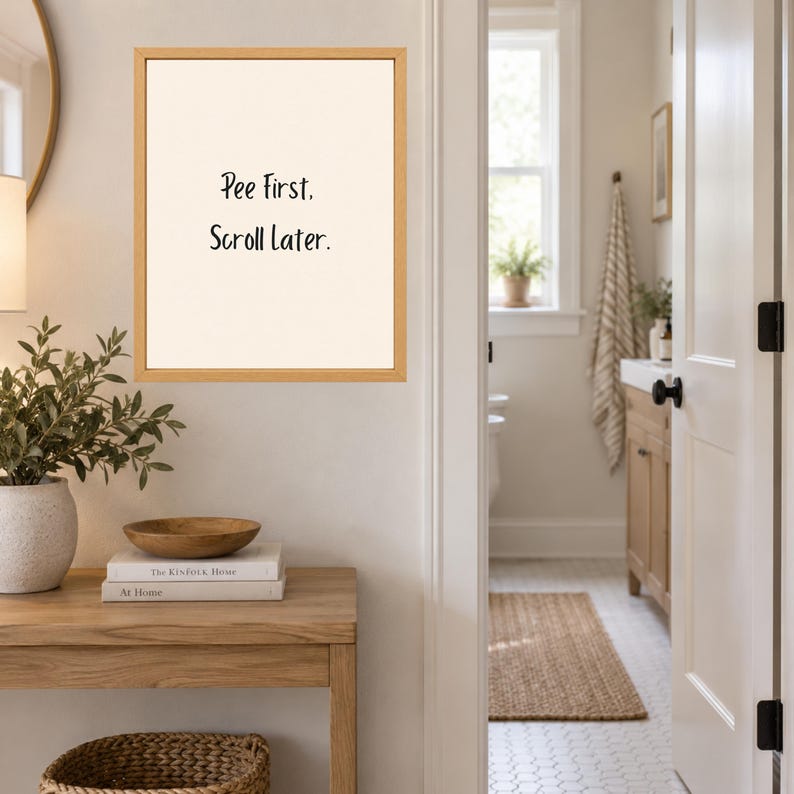 Pee First Scroll Later Bathroom Print, Minimalist Humor Wall Art (Digital Download) image 7