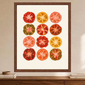 Tomatväggkonst, färgglatt kökstryck, arvegods-tomataffisch, retro matdekor, digital nedladdning bild 2