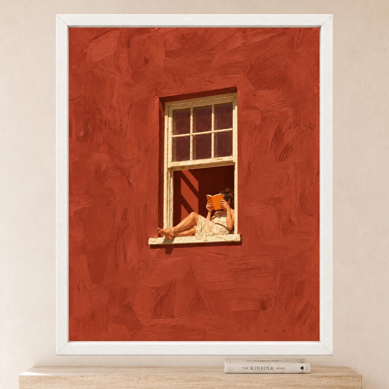 Woman Reading Window Print, Terracotta Wall Art, Book Lover Decor (Digital Download) afbeelding 2