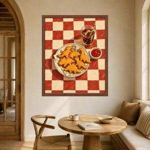 Dino Nugget Kitchen Print, Retro Diner Food Art (Digital Download) imagen 5