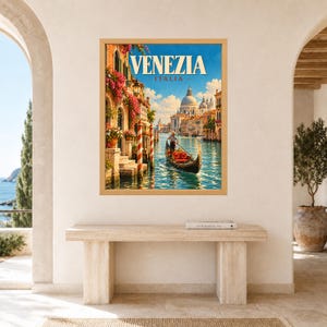 Venice Travel Poster, Gondola Wall Art, Venezia Italy Print, Grand Canal Decor, Digital Download image 9