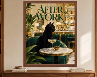 Black Cat Martini Wall Art, After Work Poster, Cocktail Bar Decor, Digital Download