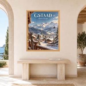 Gstaad Swiss Alps Travel Poster, Alpine Village, Ski Resort (Digital Download) image 9