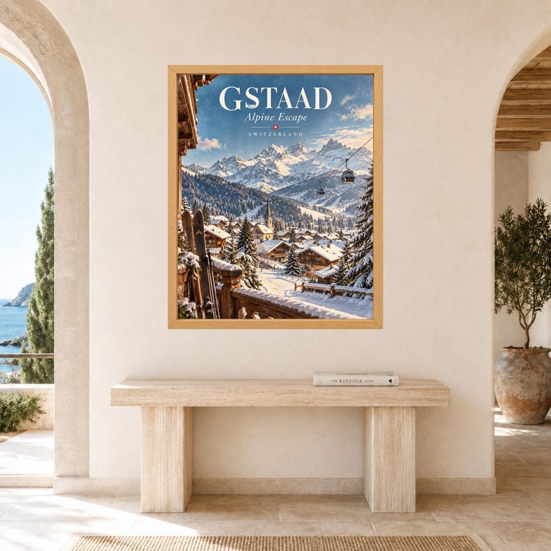 Gstaad Swiss Alps Travel Poster, Alpine Village, Ski Resort (Digital Download) image 9