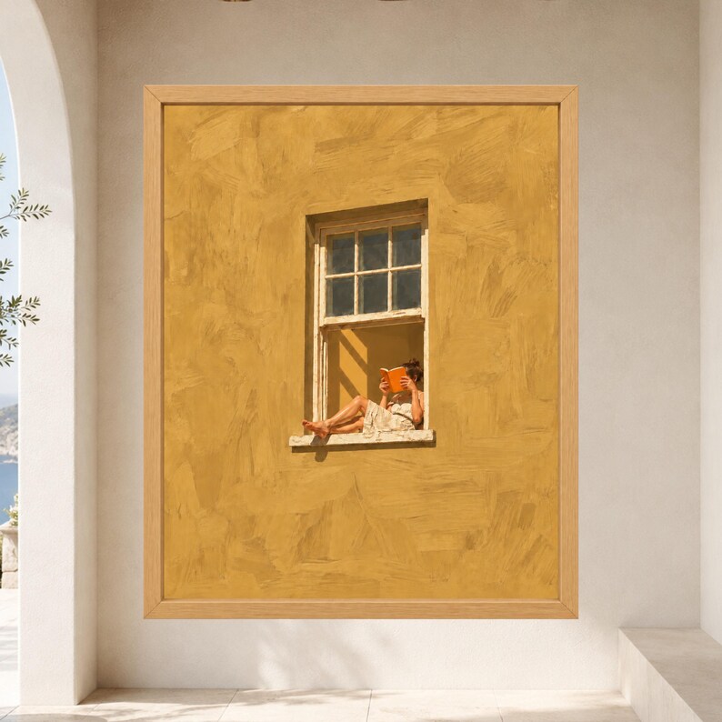 Woman Reading Window Print, Mustard Yellow Wall Art, Book Lover Decor (Digital Download) image 9