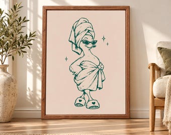 Funny Duck Spa Bathroom Print, Towel Turban, Sunglasses, Slippers (Digital Download)