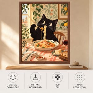 Black Cat Spaghetti Print, Italian Kitchen Art, Pasta Lover Poster (Digital Download) image 10