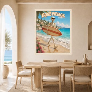 Funny Skeleton Surfer Poster, Retro Beach Art, Coastal Decor (Digital Download) image 5