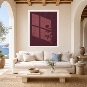 Burgundy Rose Shadow Print, Moody Botanical Wall Art (Digital Download) image 3