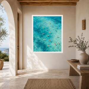 Aerial Turquoise Ocean Surfers Print, Coastal Surfboard Art (Digital Download) image 6