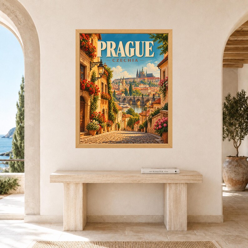 Prague Travel Poster, Charles Bridge Wall Art, Prague Castle Czech Republic Print, Digital Download image 8
