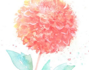 Giclee Art Print. Pink DAHLIA. Original Watercolor Flower Painting Art Print -- 8.5"x11"  For botanical art collectors