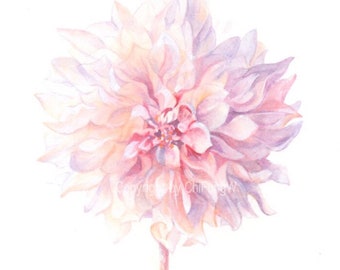 Giclee Art Print. Pale Purple DAHLIA. Original Watercolor Flower Painting Art Print -- 8.5"x11"  For botanical art collectors.