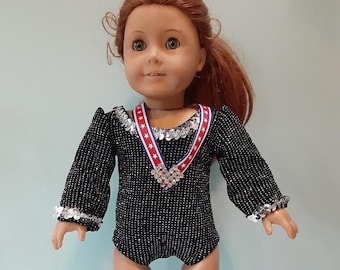 18 Inch Doll gymnastic leotard and metal, perfect gift for girl gymnast, black sparkly doll leotard, by Project Funway on Etsy.