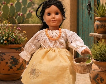 18 Inch doll outfit, Southwestern style 4 piece outfit - skirt, peasant top, necklace and basket of fruit by Project Funway on Etsy