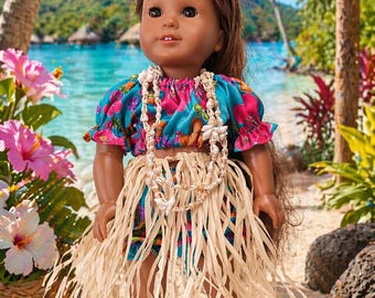 ALOHA! Hawaiian hula outfit for your popular 18 inch dolls - grass skirt, panties and shell necklace by Project Funway