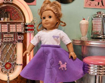 18 Inch doll 50's style purple poodle skirt and top, sock hop, gift for doll lover,  by Project Funway on Etsy