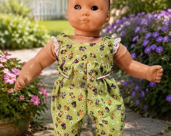 Baby doll 15 inch or 16 inch clothes, Bitty Baby or Bitty Twin summer romper in neon green print by Project Funway