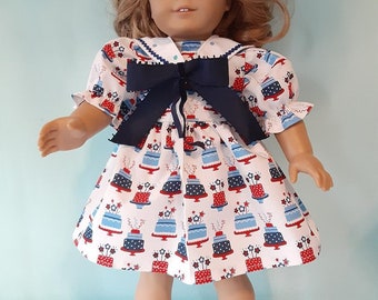 18 Inch Doll outfit, Sailor style 4th of July print dress by Project Funway on Etsy