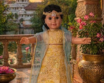 18 inch doll Indian outfit, Gold Sari or Lehenga, traditional Inidan outfit by Project Funway on Etsy