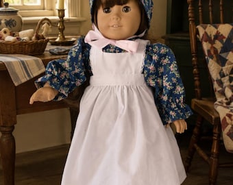 18 Inch Doll homemade historic long dress, pinafore and matching sunbonnet by Project Funway on Etsy.