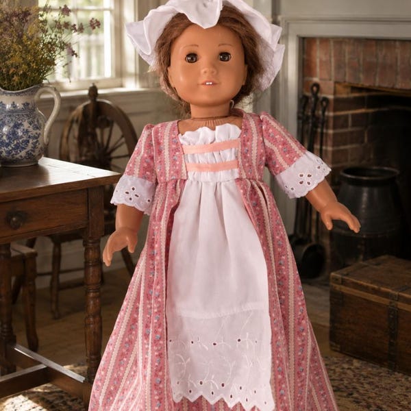 18 inch Doll historic colonial long dress , perfect for Felicity or Caroline, homemade by Project Funway on Etsy