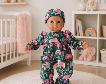Baby Doll butterfly patter on light blue flannel footed sleeper or pajamas, 15 or 16 inch doll by Project Funway on Etsy