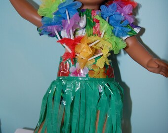 ALOHA! Hawaiian hula outfit for your popular 18 inch dolls - grass skirt, panties and flower lea necklace by Project funway
