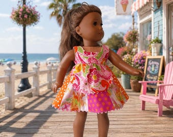 18 Inch Doll pink and orange doll sundress,  doll dress by Project Funway on Etsy