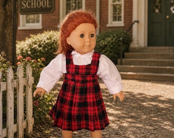18 Inch Doll red plaid jumper and white blouse, school uniform by Project Funway on Etsy