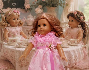 18 Inch Doll fancy long pink dress, with ruffled neckline, by Project Funway