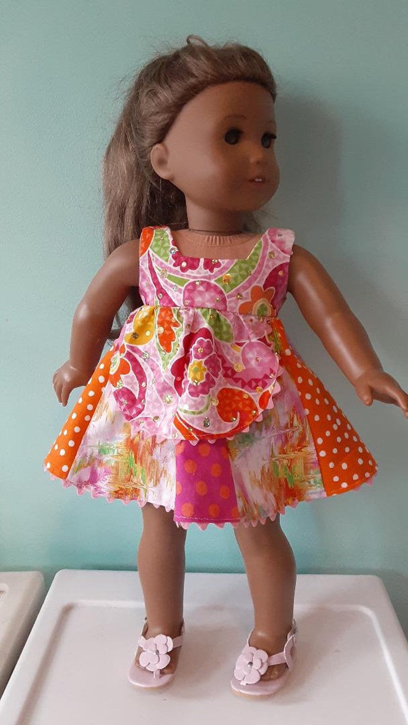 18 Inch Doll pink and orange doll sundress, doll dress by Project Funway on Etsy image 5