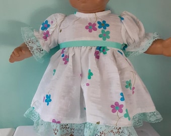 Baby doll 15 inch or 16 inch Bitty Baby or Bitty Twin white flowered cotton dress, with headband by Project Funway on Etsy