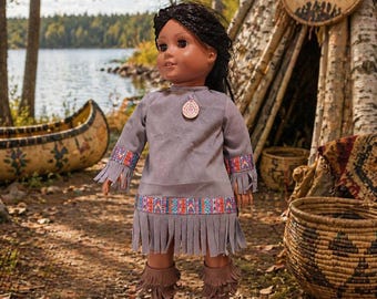 18 Inch doll homemade doll Clothes, perfect for Kay, suede Native American dress , by Project Funway on Etsy