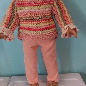 18 Inch Doll outfit, Sweater tunic in coral, yellow and orange strips with light coral leggings , by Project Funway on Etsy image 5