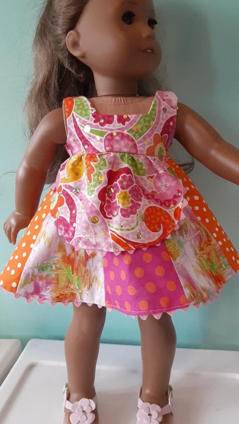 18 Inch Doll pink and orange doll sundress, doll dress by Project Funway on Etsy image 3