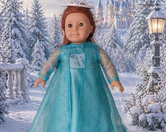 18 inch doll princess dress with tiara, in sparkly seafoam color, by Project Funway on Etsy