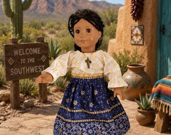 18 Inch doll outfit, Southwestern style 3 piece outfit - skirt, peasant top and crucifix necklace by Project Funway on Etsy